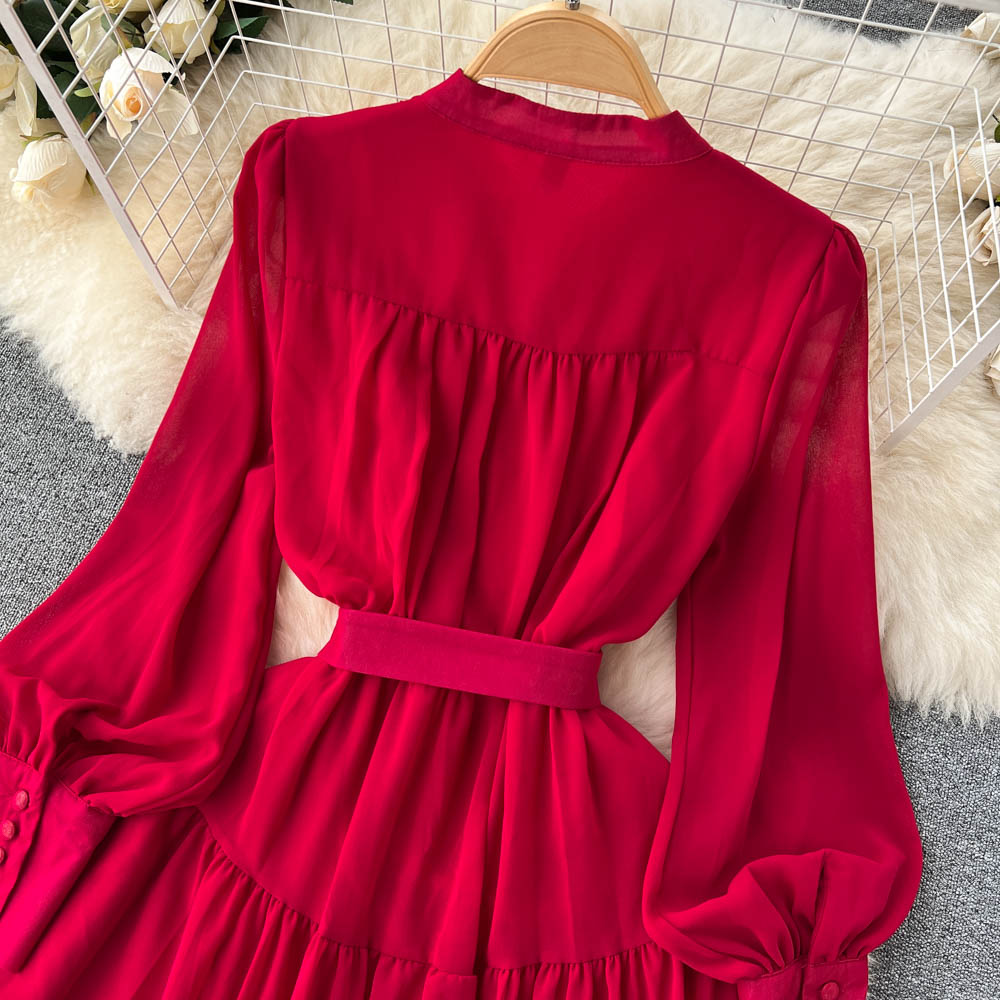 Vintage Single Breasted Chiffon Dress