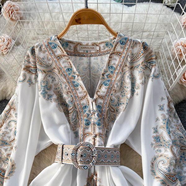 Floral Printed Single-breasted Dress