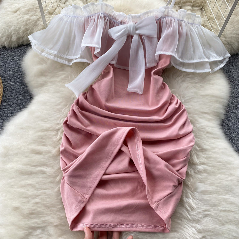 Ruffled Mesh Patchwork Dress