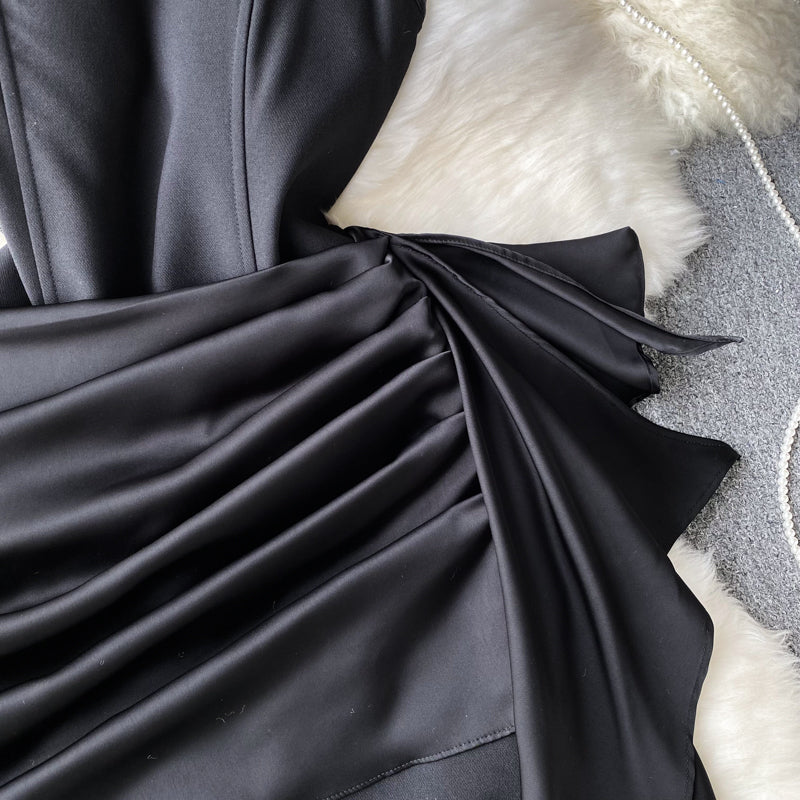 Pressed Ruffle Sheath Black Dress