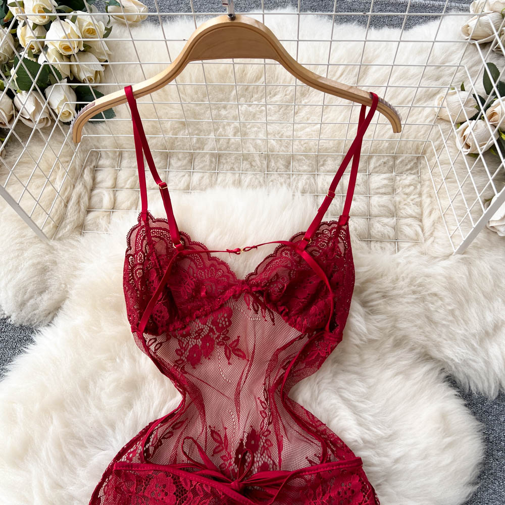 Lace Embroidered Ruffle Slip Dress