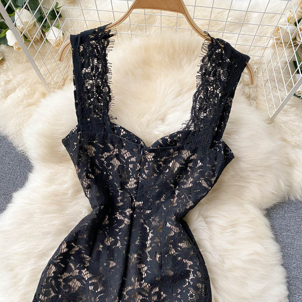 High-end Square Neck Lace Dress