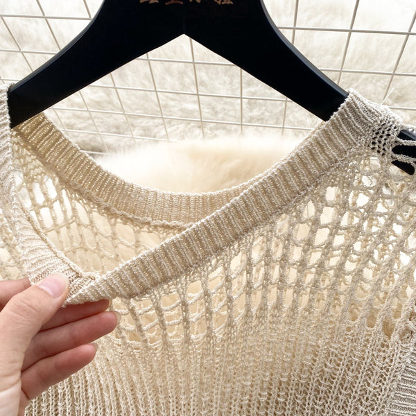 Chic Round Collar Hollowed Knitted Dress
