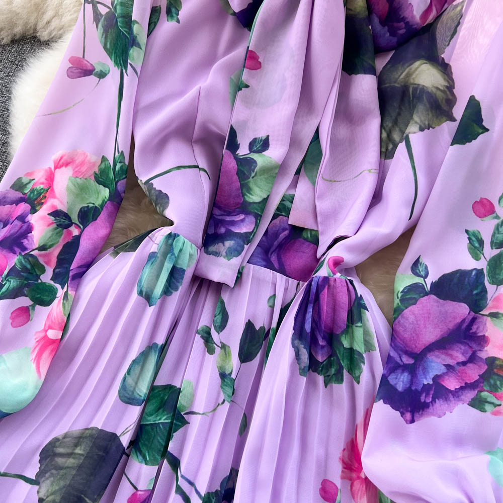 Ethnic Style Floral Dress with Neckerchief