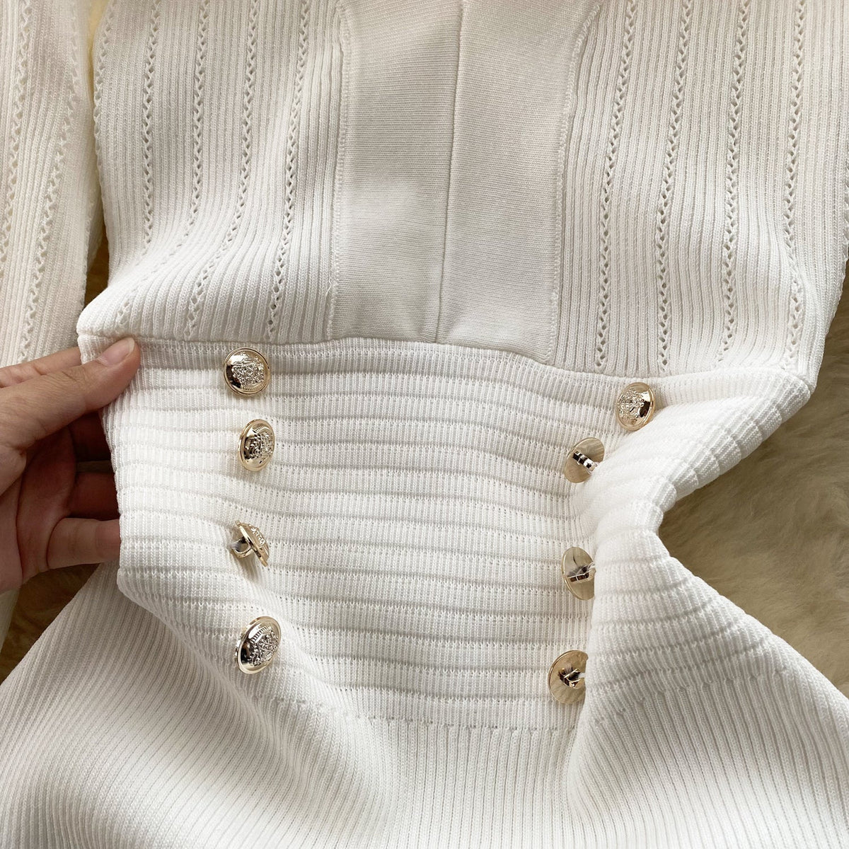 Vintage Double-breasted Knitted Dress