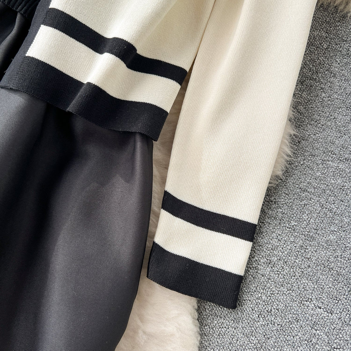 Cardigan&Slip Dress Color Blocking 2Pcs