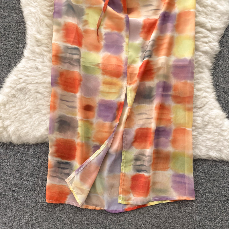 Niche Colorful Plaid Sleeveless Halter Dress