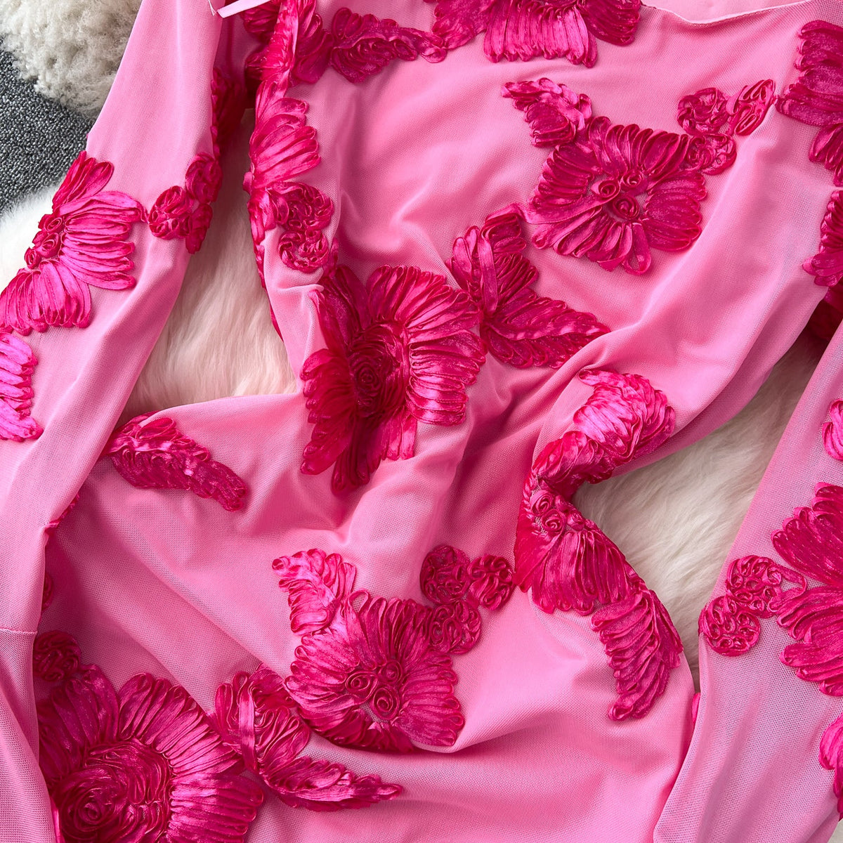 High-end Embroidered Floral Split Dress