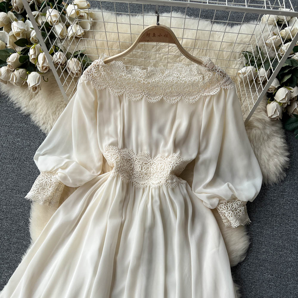 Niche Off-shoulder Crochet Lace Dress