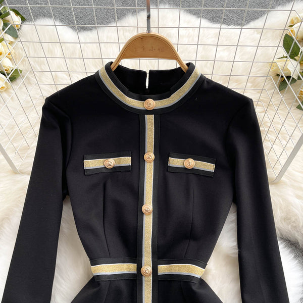High-end Single-breasted Black Dress