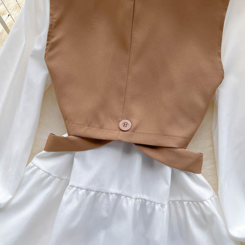 Korean Style White Dress&Waistcoat 2Pcs