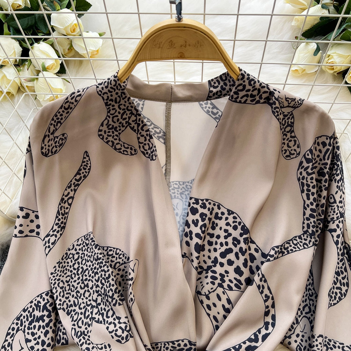 Leopard Printed Lace-up Satin Dress