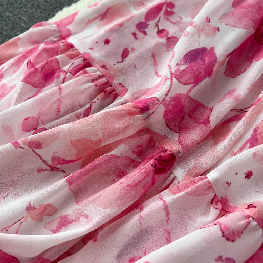 Holiday Floral Chiffon Shirt Dress