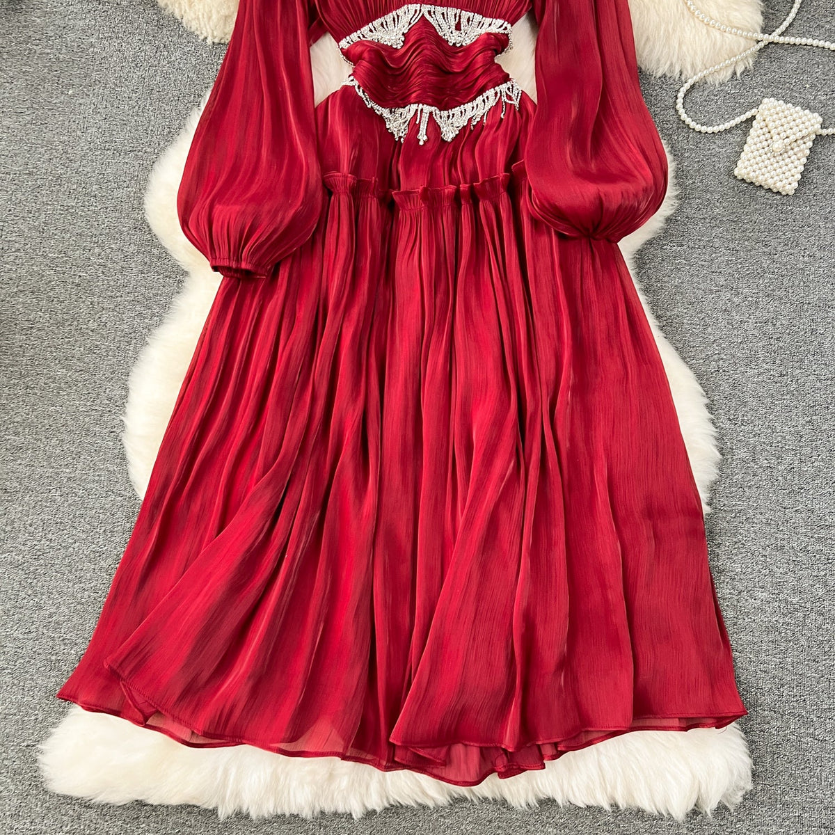 Rhinestone Tassel French Style Dress