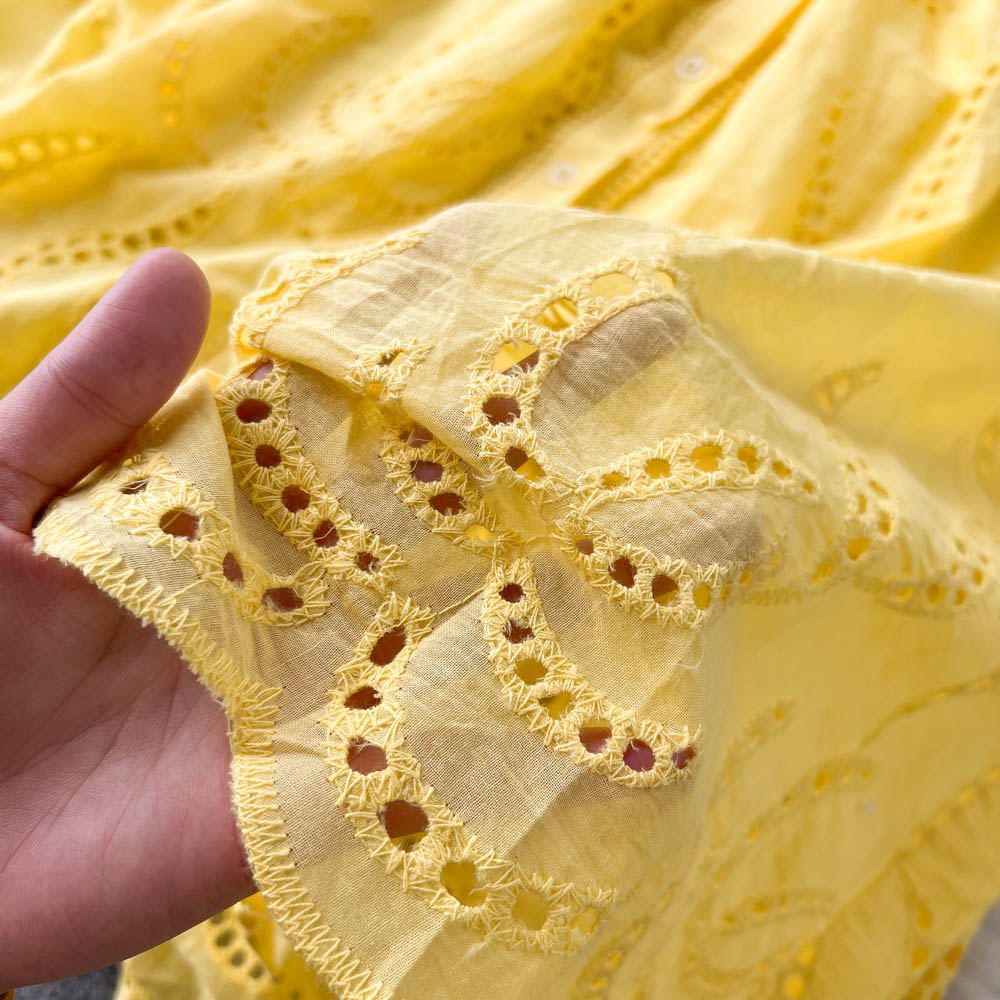 Lapeled Puff Sleeve Hollowed Dress