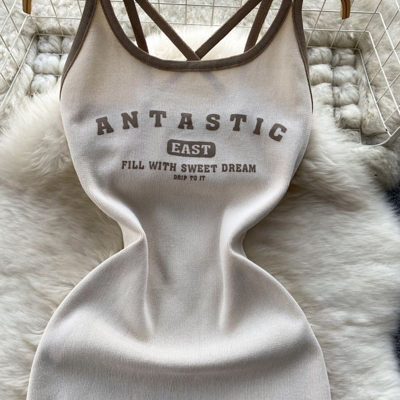 Letter Printed Sportswear Tank Dress