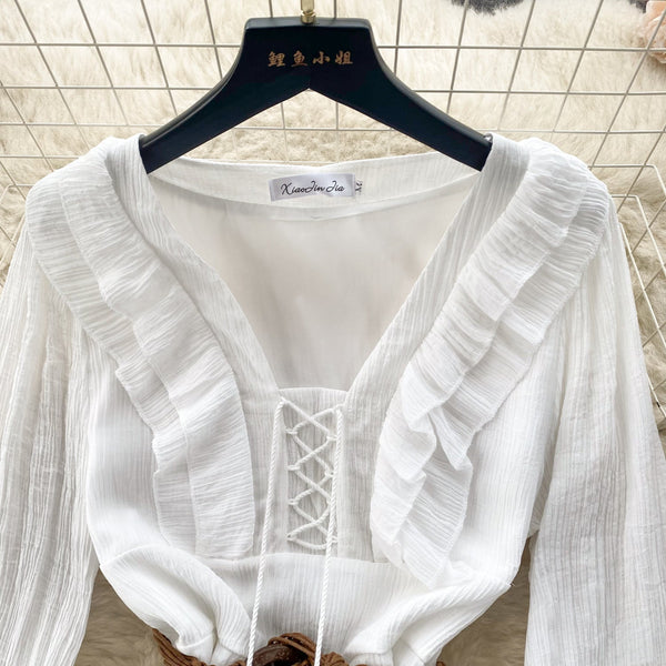 Sweetie Lace-up Ruffled White Dress