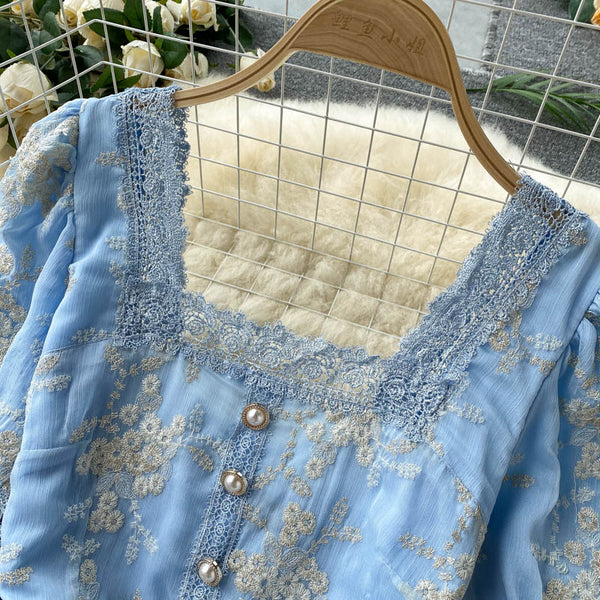 Courtly Embroidered Ruffle Lace Dress