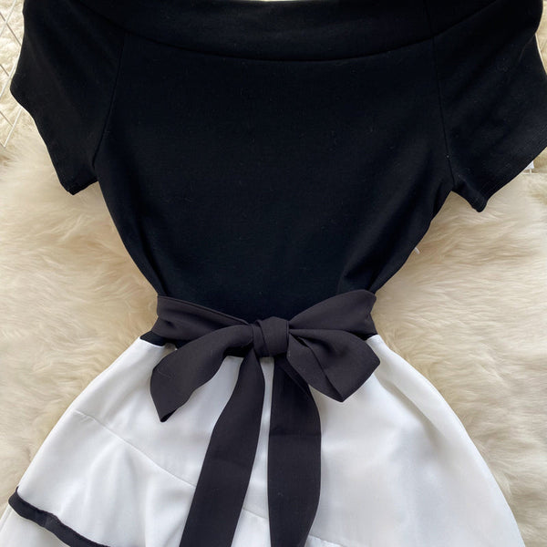 Black&White Lace-up A-line Dress