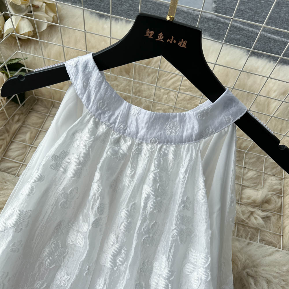 Solid Loose-fit Sleeveless Halter Dress