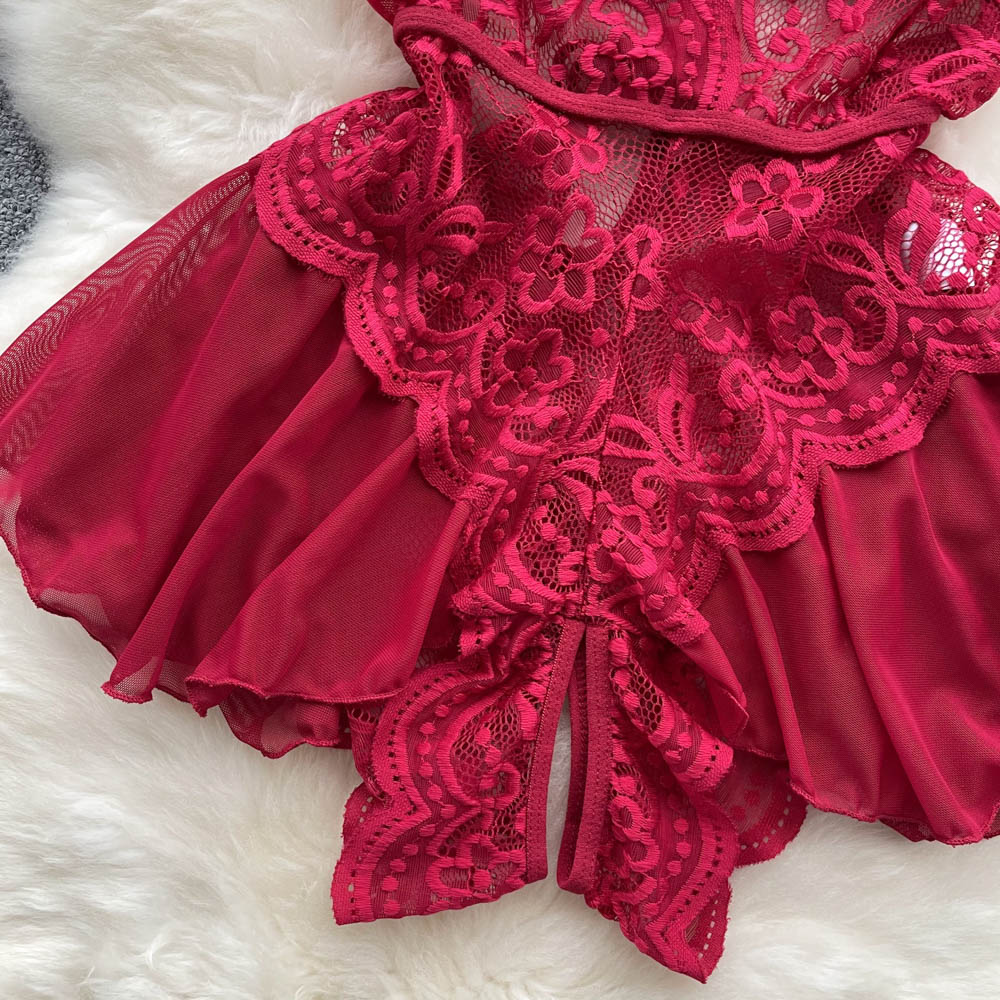 Irregular Design Lace Patchwork V-neck Dress