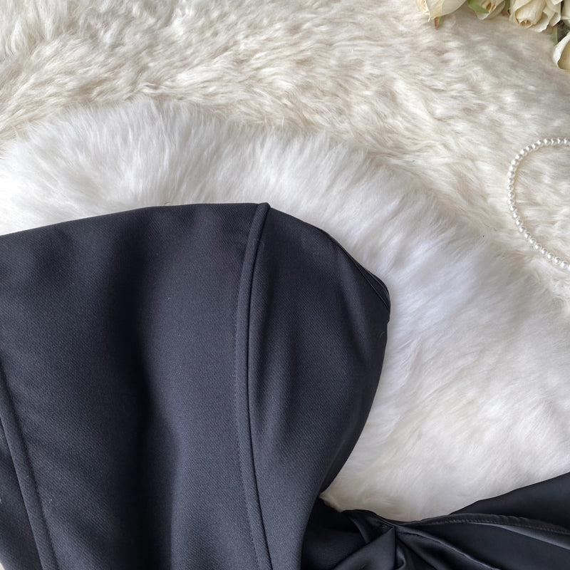 Pressed Ruffle Sheath Black Dress
