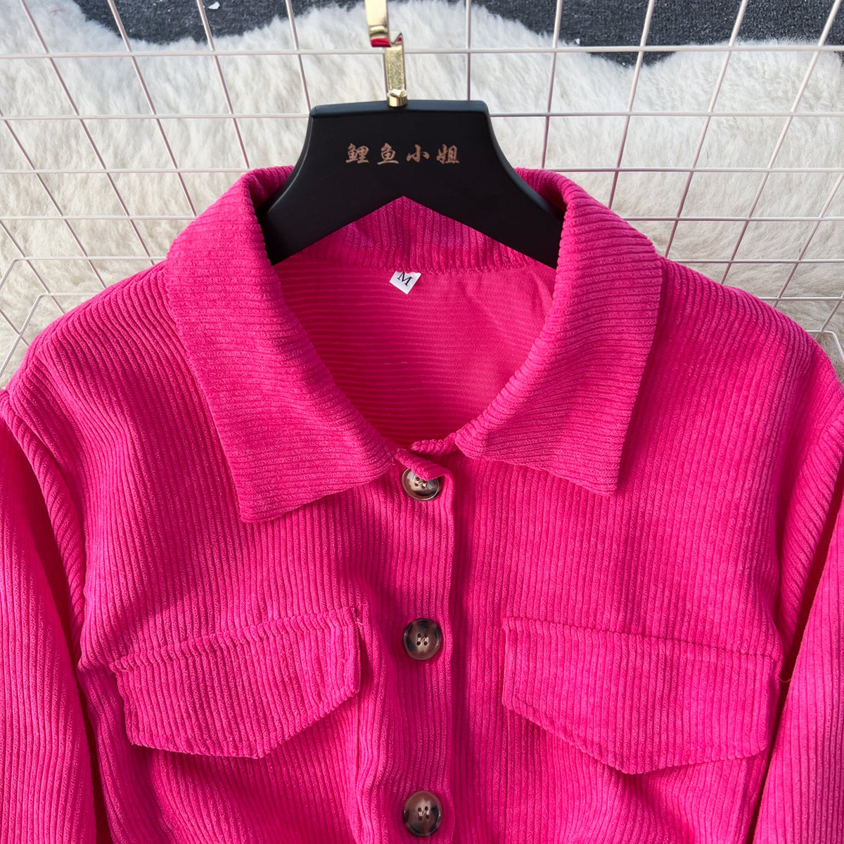 Lapel Single-breasted Corduroy Shirt Dress