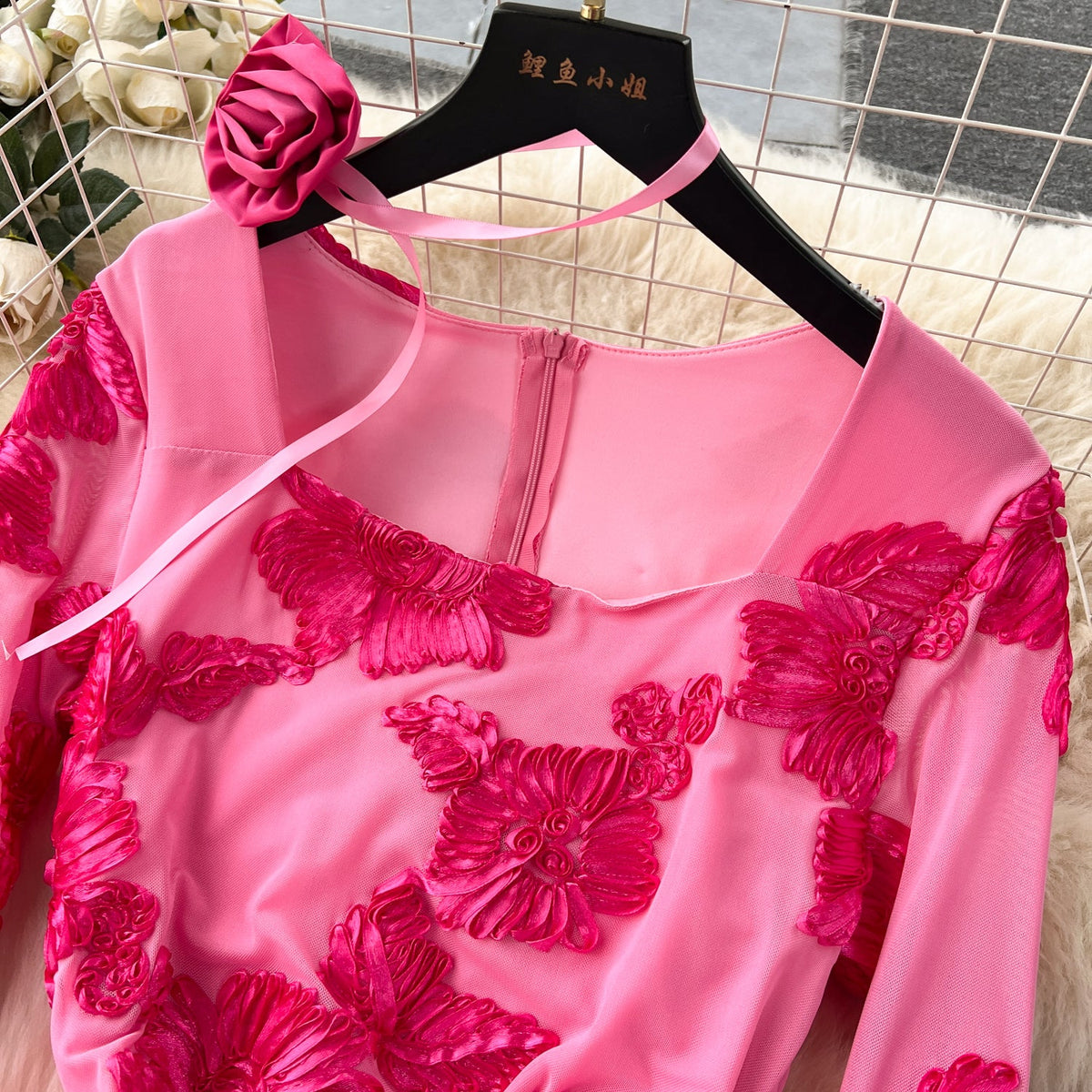 High-end Embroidered Floral Split Dress