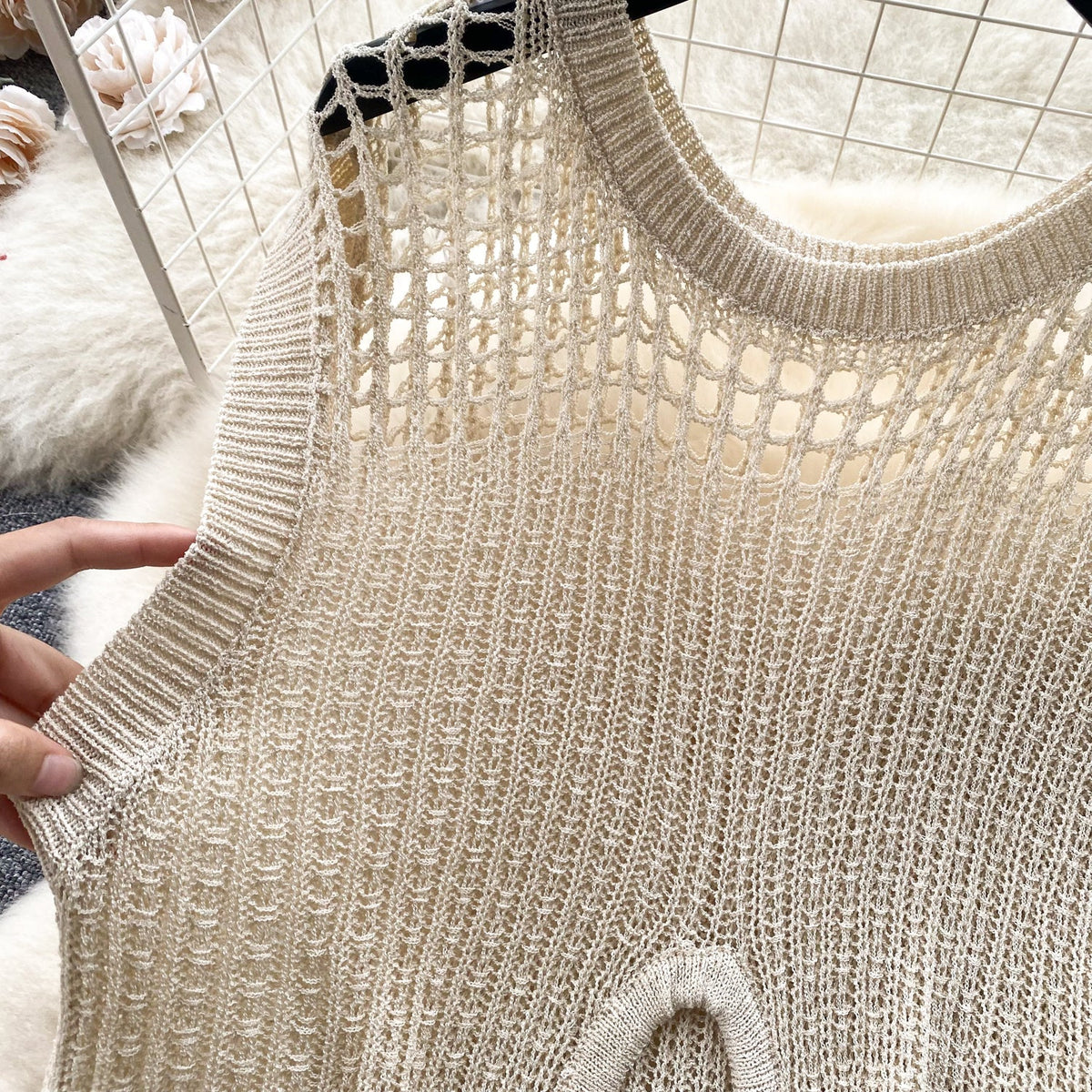 Chic Round Collar Hollowed Knitted Dress