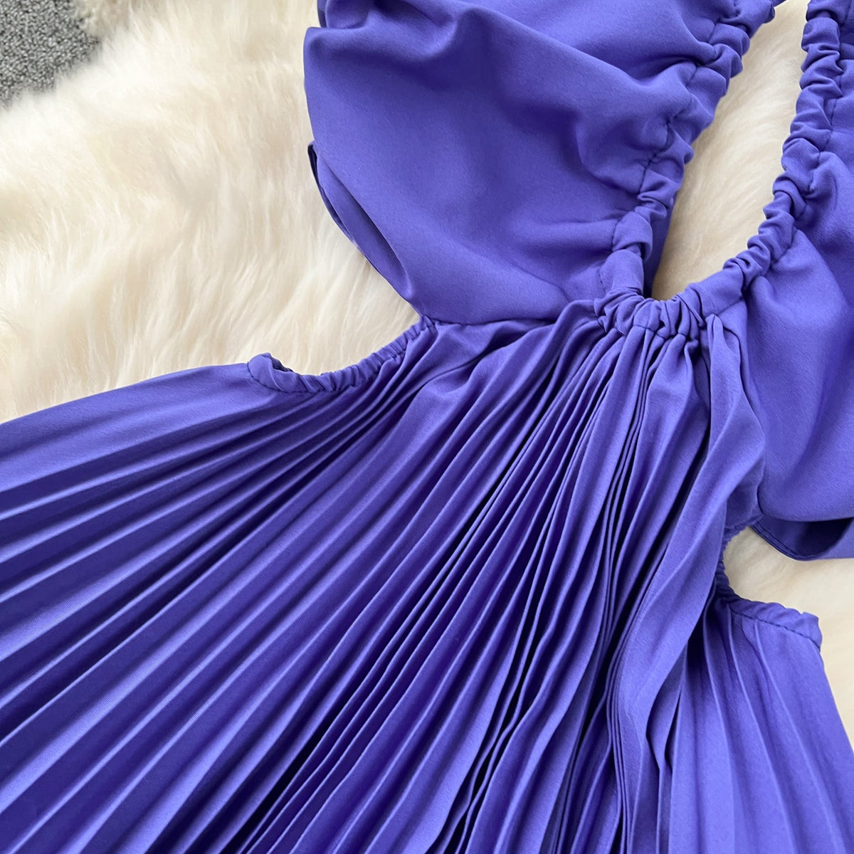 Niche Hollowed Pleated Halter Dress