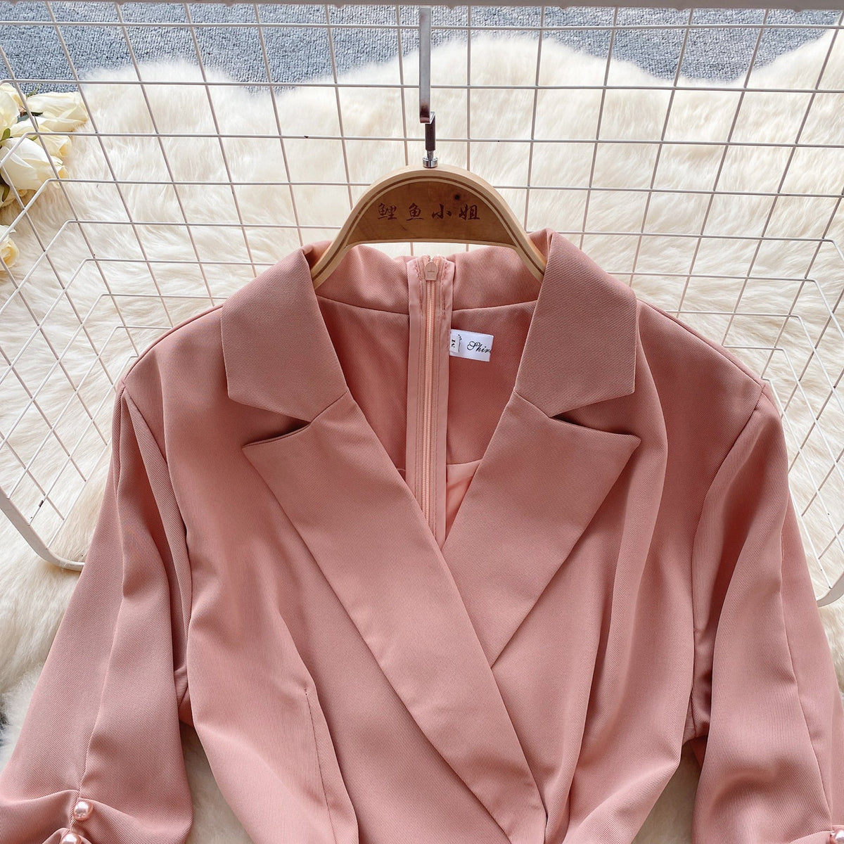 Suit Collar Mesh Patchwork Dress