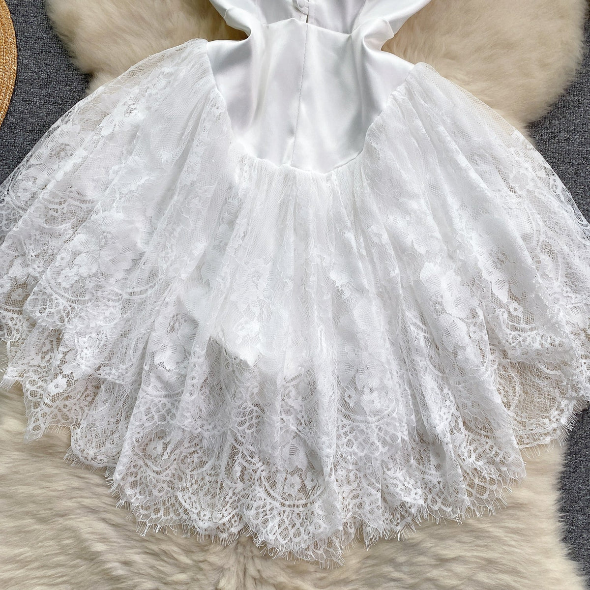 High-end Lace Puffy Slip Dress