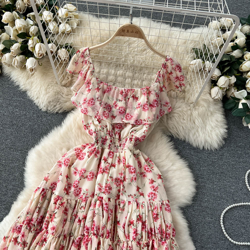 French Style Pleated Floral Dress