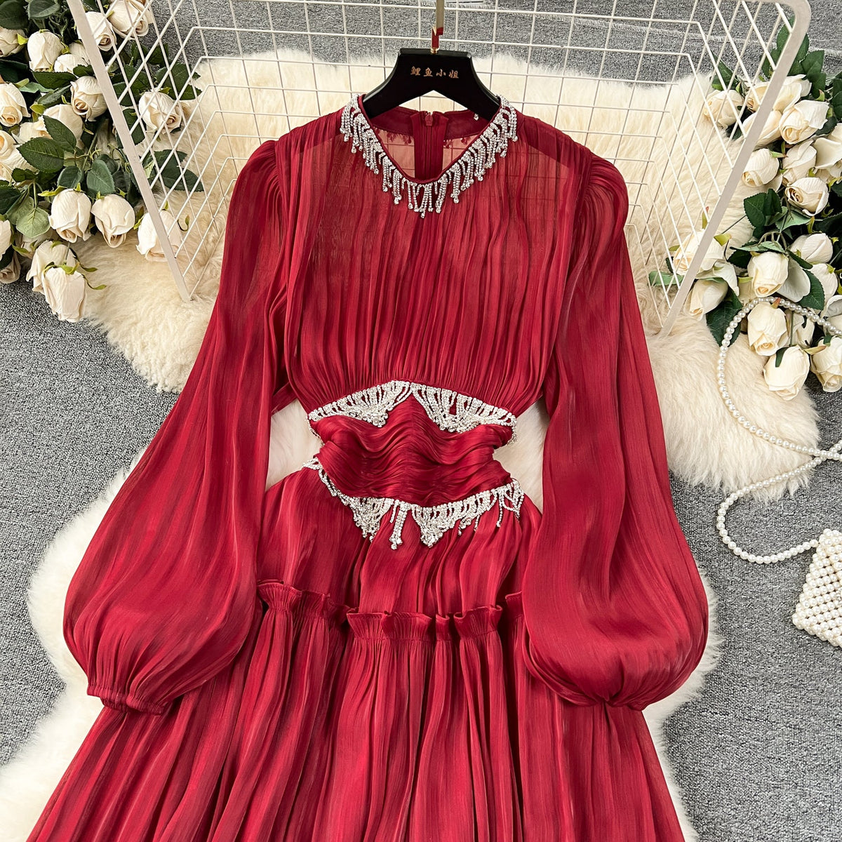 Rhinestone Tassel French Style Dress
