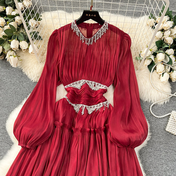 Rhinestone Tassel French Style Dress