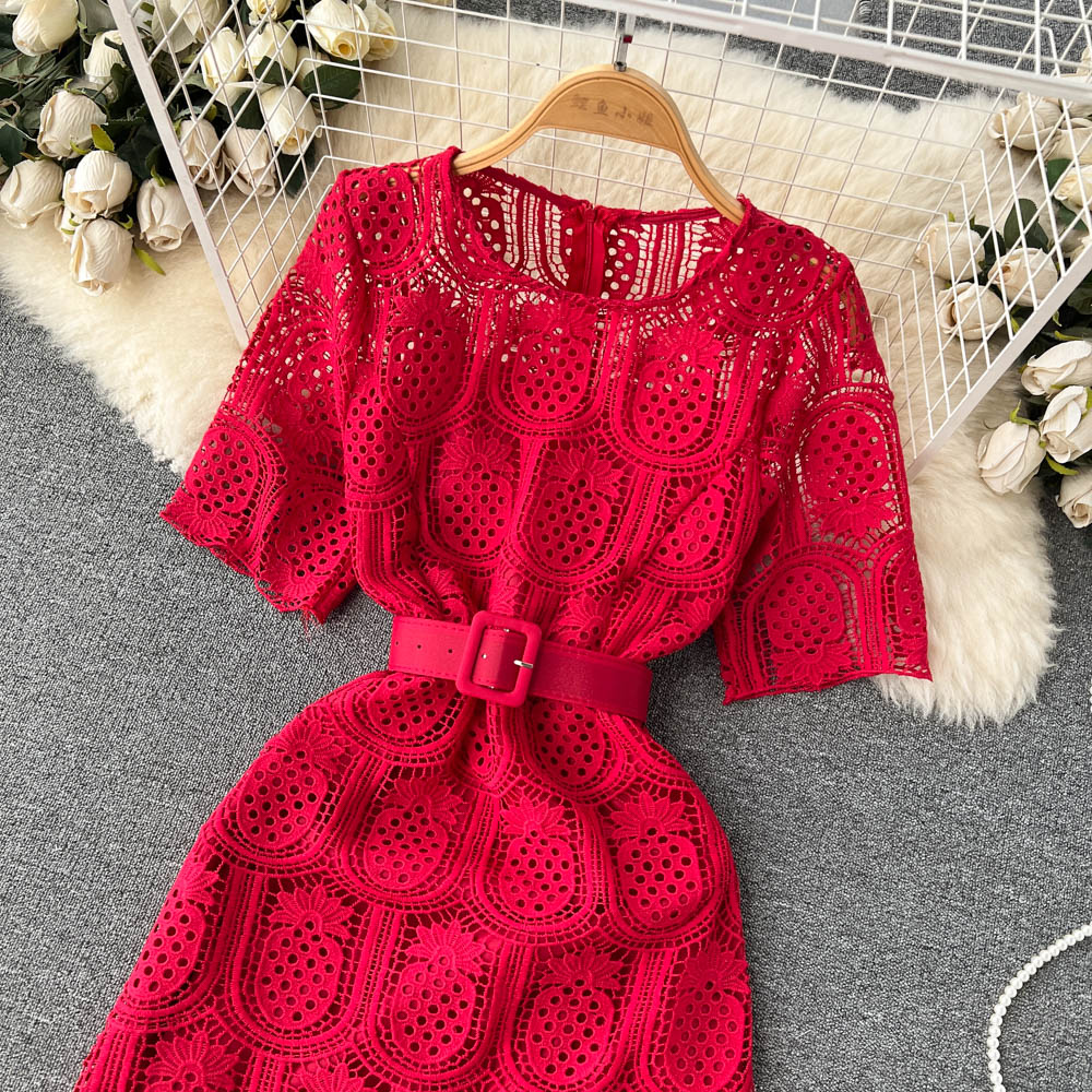 Crochet Lace Hollowed Long-sleeve Dress