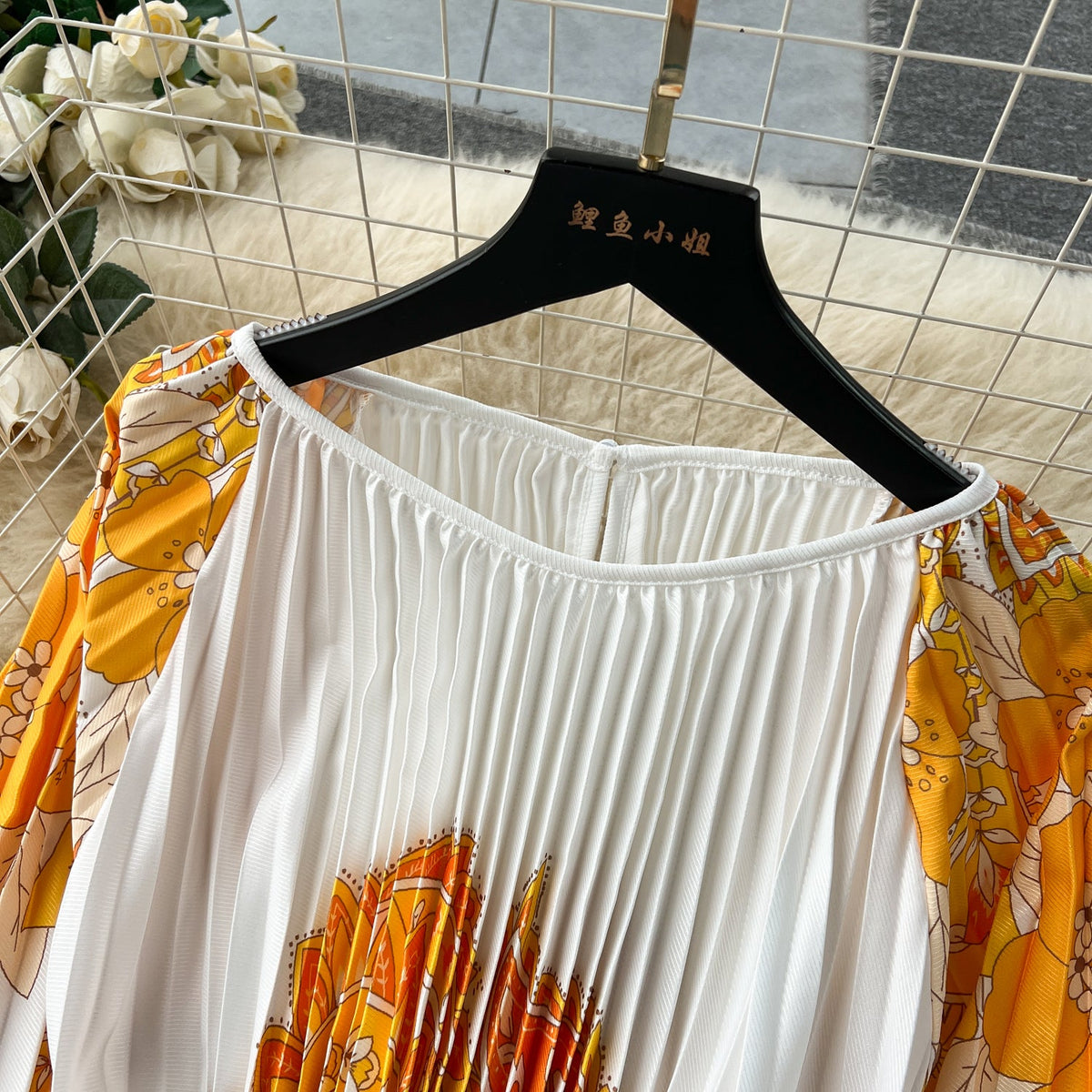 Floral Printed High-waist Pleated Dress