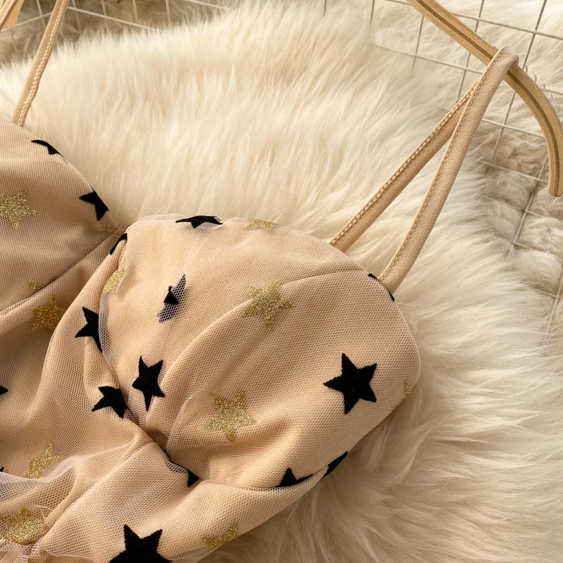 Sexy Star-embellished Mesh Ruffled Dress