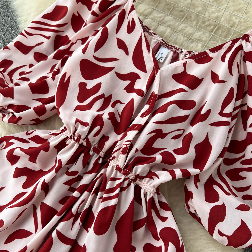 Square Neck Bubble Sleeve Floral Dress