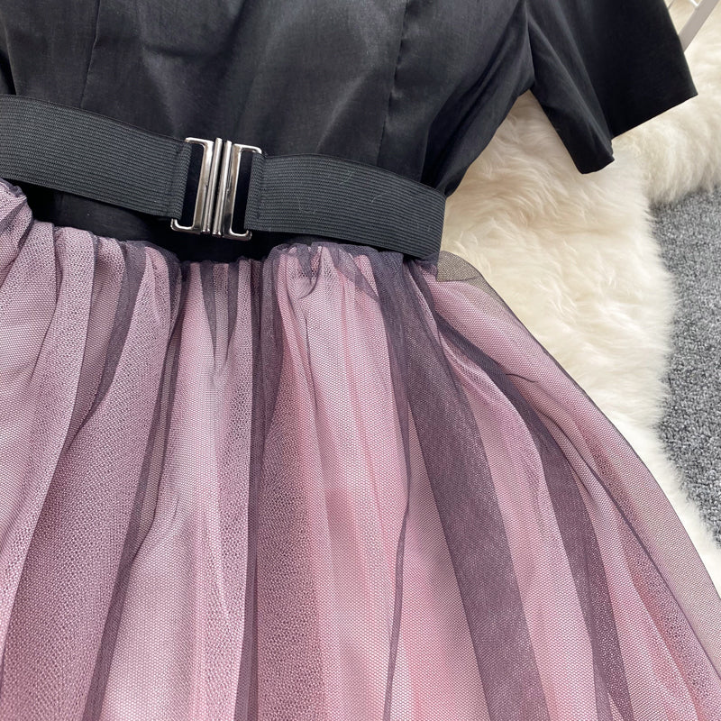 Niche Color Blocking Off-shoulder Dress