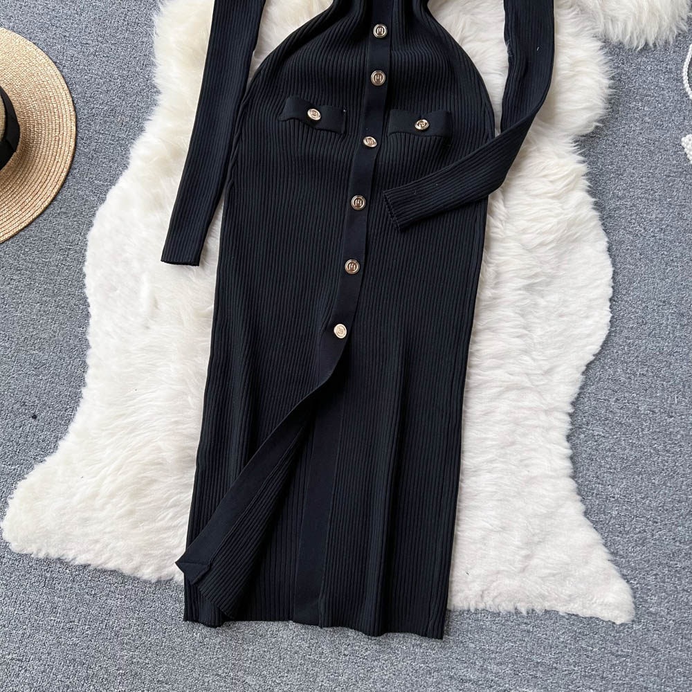 Elegant V-neck Long Sleeve Knitted Dress