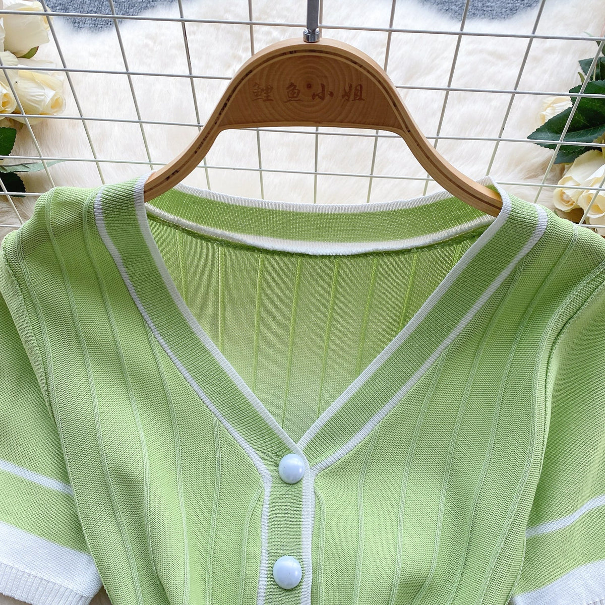 Candy Color V-neck Knitted Dress