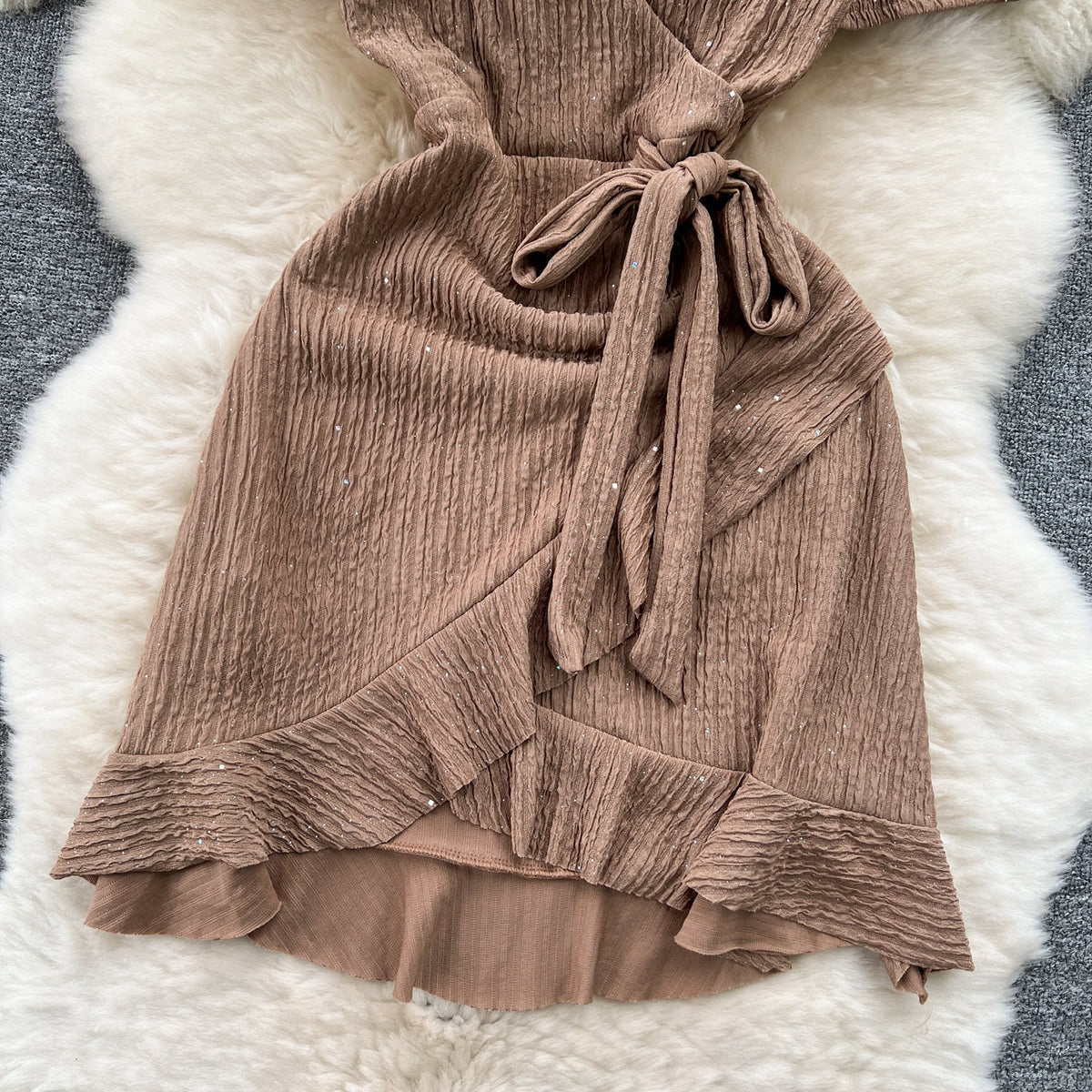 Sweetie V-neck Lace-up Ruffled Dress