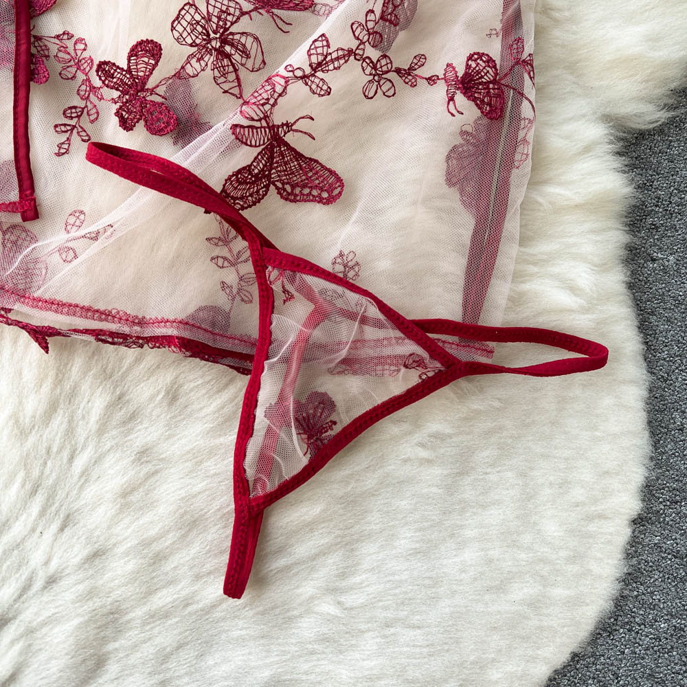 Sheer Mesh Butterfly Crochet Cheongsam Dress
