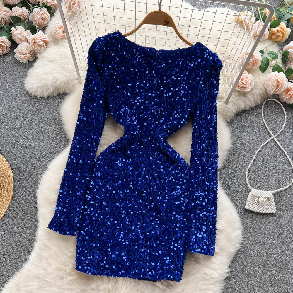 Niche Colorful Sequin V-neck Dress