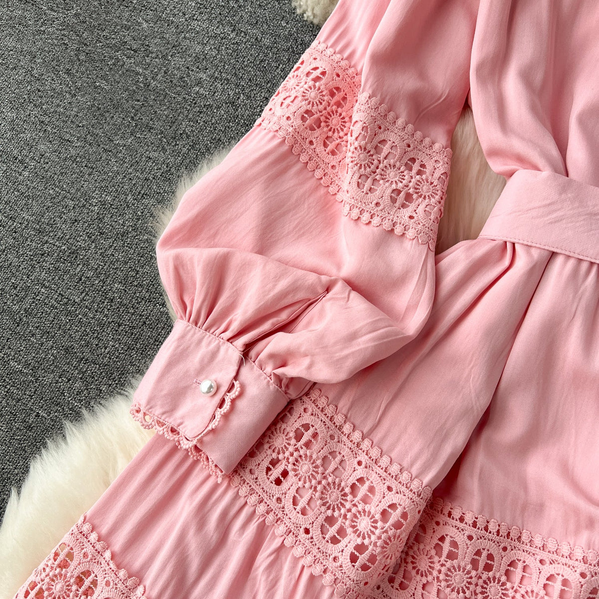 French Style Lace Patchwork Shirt Dress