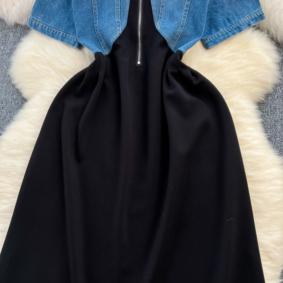 Faux Two-pieces Denim Patchwork Dress