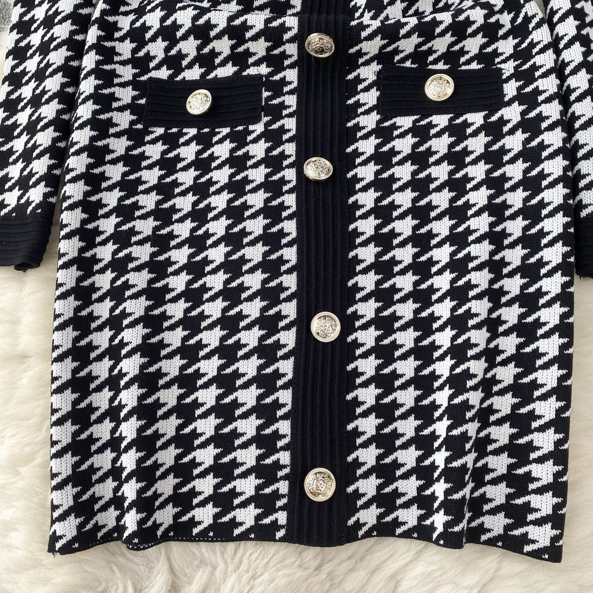 Premium Houndstooth Patchwork Knitted Dress