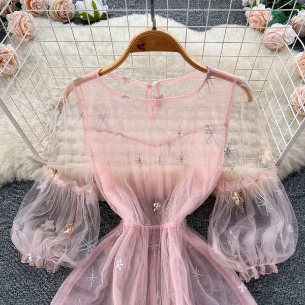 Fairy Mesh Puff Sleeve Dress