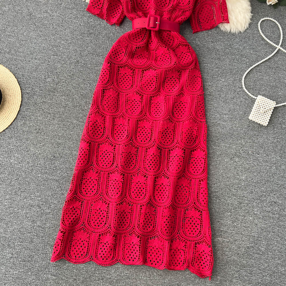 Crochet Lace Hollowed Long-sleeve Dress